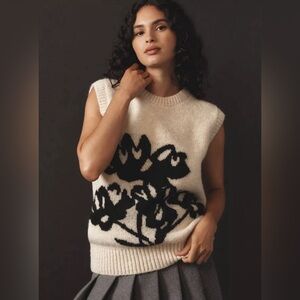 NWOT ANTHROPOLOGIE MAEVE GRAPHIC FLOWER SWEATER VEST LARGE